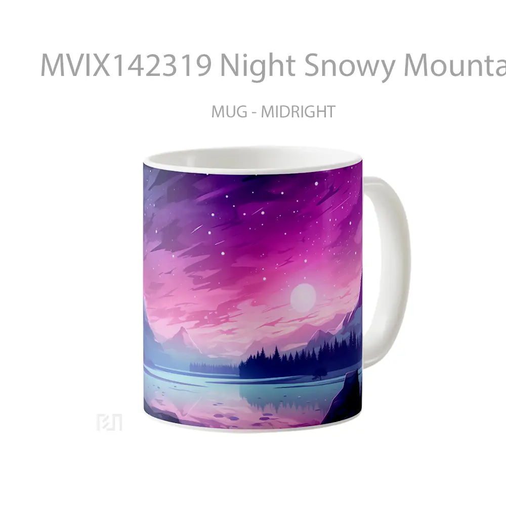 Mug Night Snowy Mountain Scenery Digital Art Gelas Pemandangan Alam - All-side / Desain