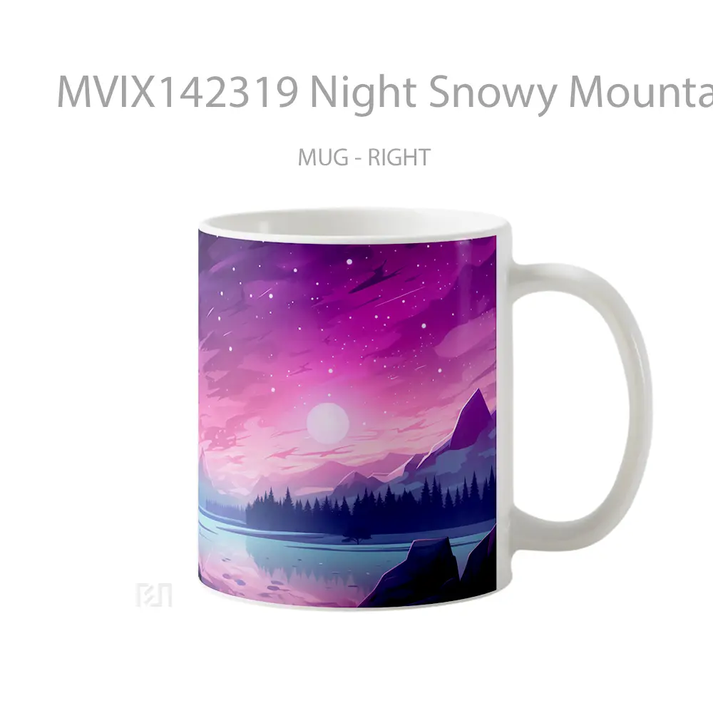 Mug Night Snowy Mountain Scenery Digital Art Gelas Pemandangan Alam - All-side / Desain