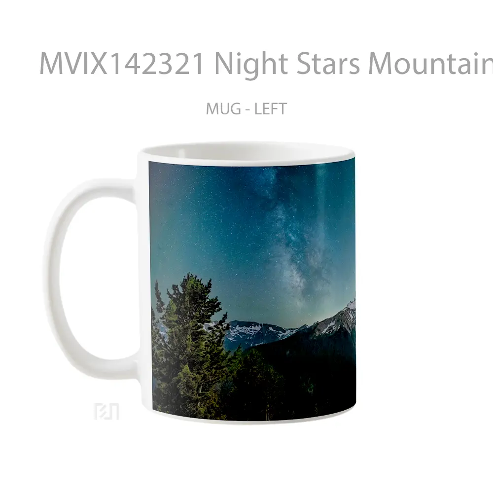 Mug Night Stars Mountain Forest Scenery Gelas Pemandangan Alam - All-side / Desain