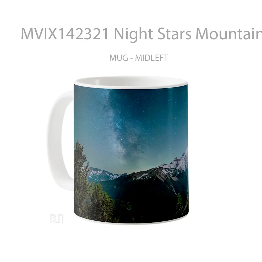 Mug Night Stars Mountain Forest Scenery Gelas Pemandangan Alam - All-side / Desain