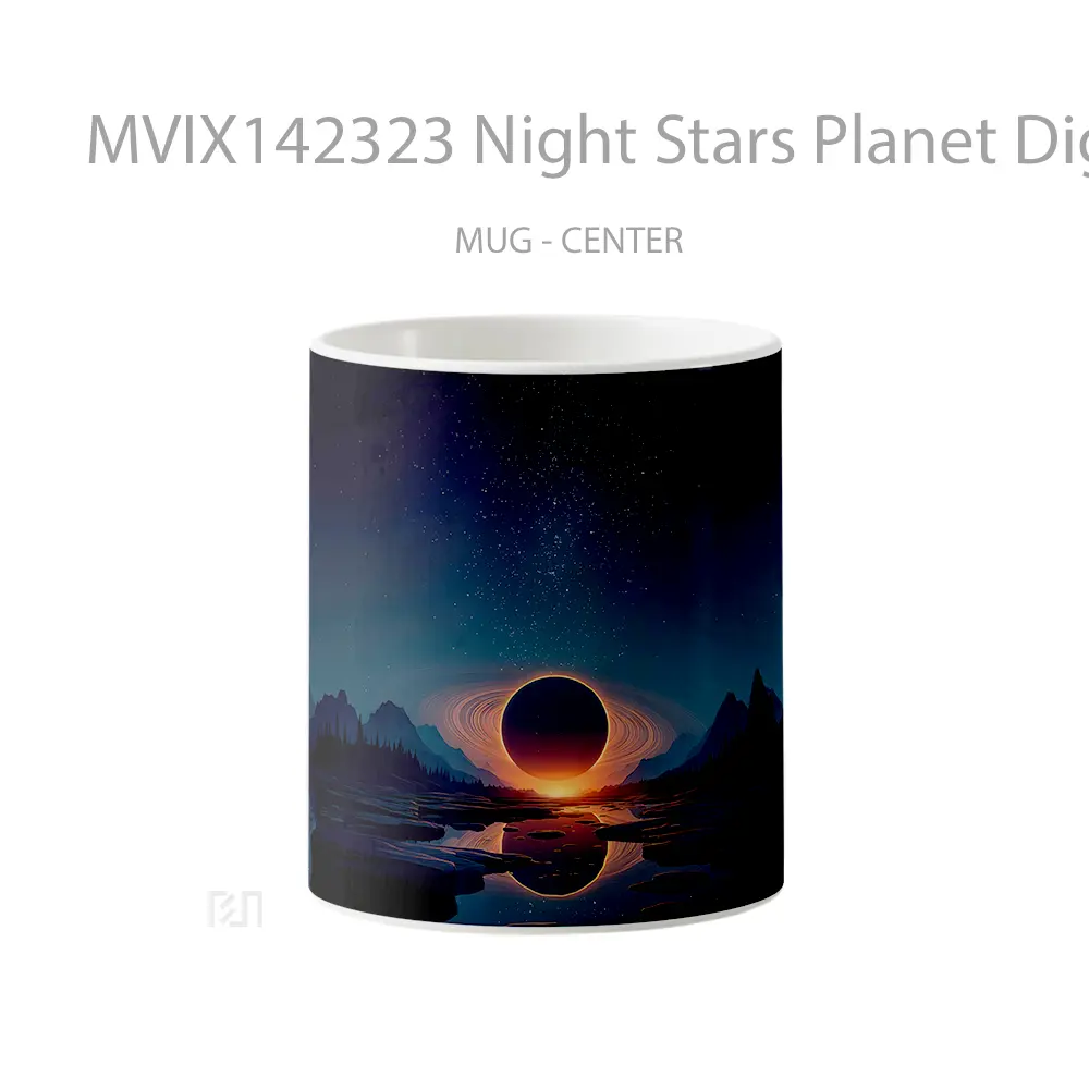Mug Night Stars Planet Digital Art Scenery Gelas Keramik Unik