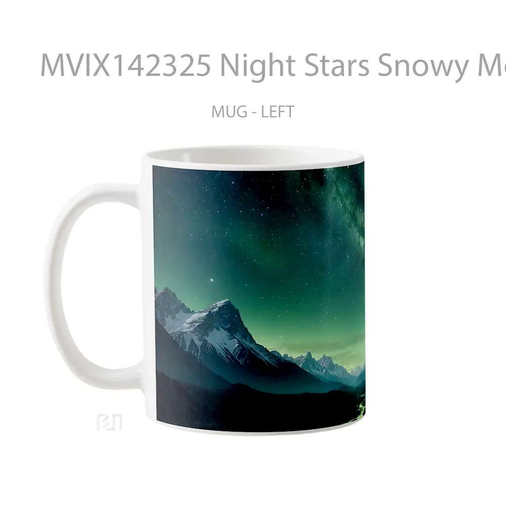 Mug Night Stars Snowy Mountain River Scenery Gelas Pemandangan Alam - All-side / Desain