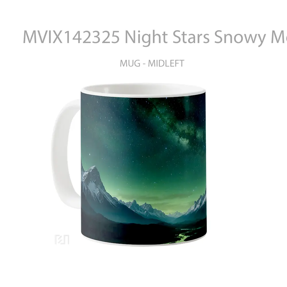Mug Night Stars Snowy Mountain River Scenery Gelas Pemandangan Alam - All-side / Desain