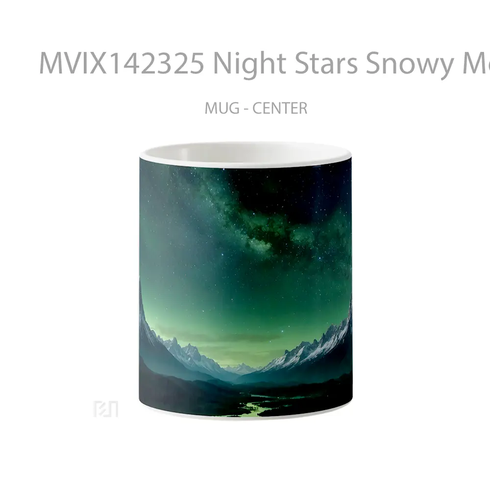 Mug Night Stars Snowy Mountain River Scenery Gelas Pemandangan Alam
