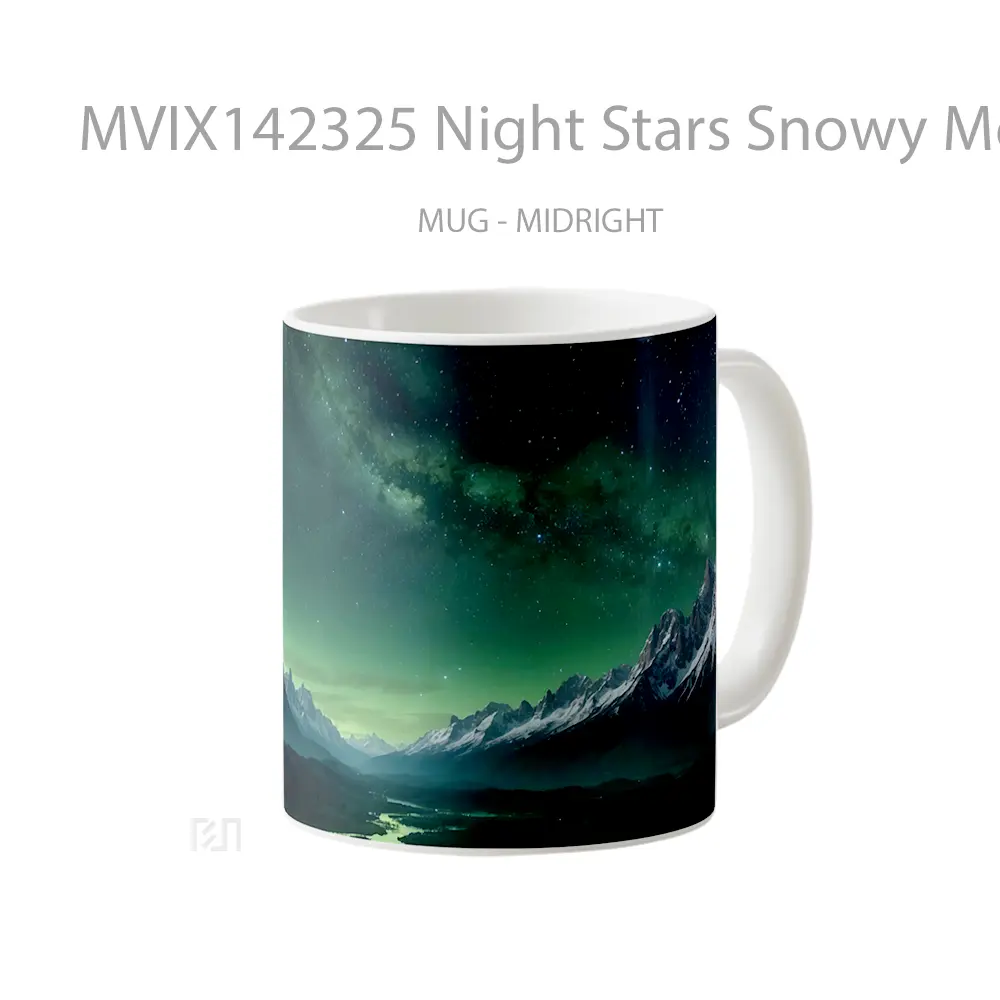 Mug Night Stars Snowy Mountain River Scenery Gelas Pemandangan Alam - All-side / Desain