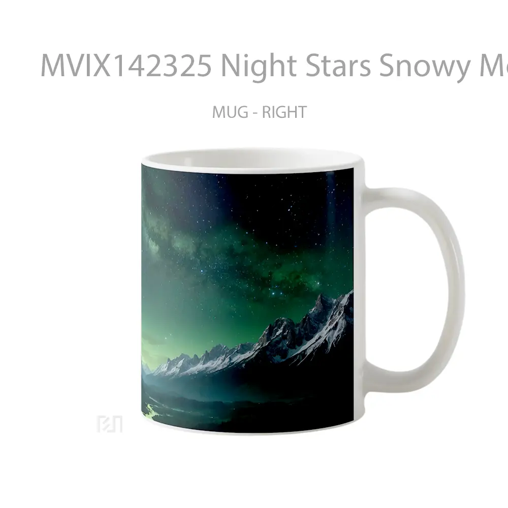 Mug Night Stars Snowy Mountain River Scenery Gelas Pemandangan Alam - All-side / Desain