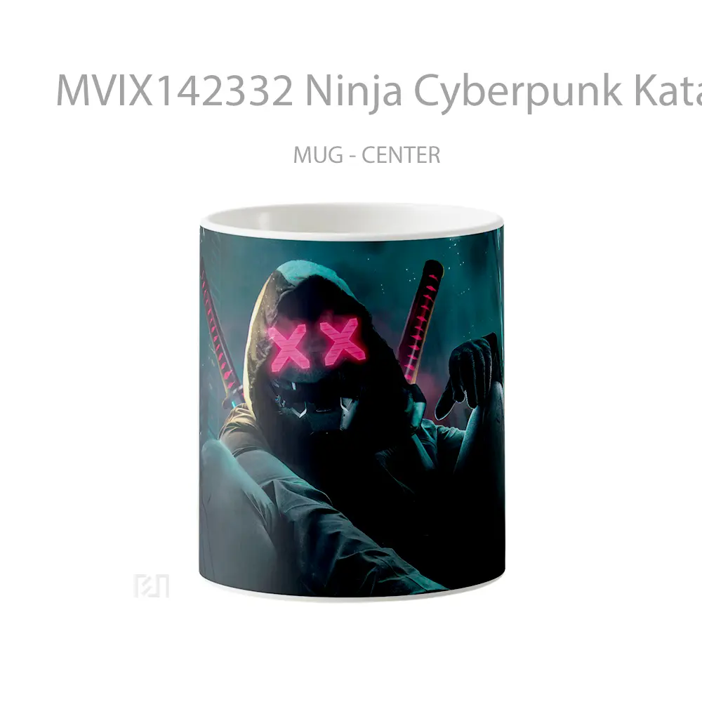 Mug Ninja Cyberpunk Katana Mask Digital Art Gelas Keramik Unik