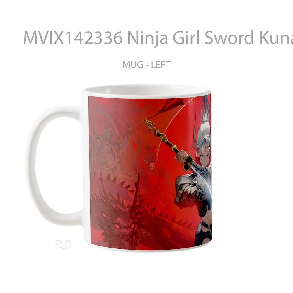 Mug Ninja Girl Sword Kunai Fantasy Gelas Keramik Unik - All-side / Desain