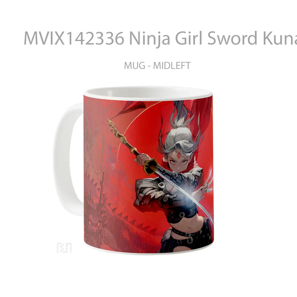 Mug Ninja Girl Sword Kunai Fantasy Gelas Keramik Unik - All-side / Desain
