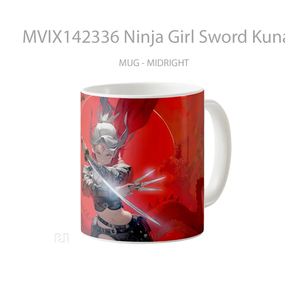 Mug Ninja Girl Sword Kunai Fantasy Gelas Keramik Unik - All-side / Desain