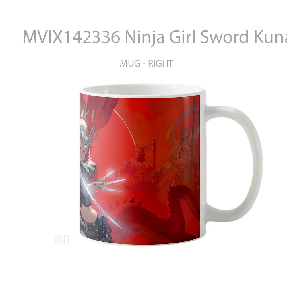 Mug Ninja Girl Sword Kunai Fantasy Gelas Keramik Unik - All-side / Desain