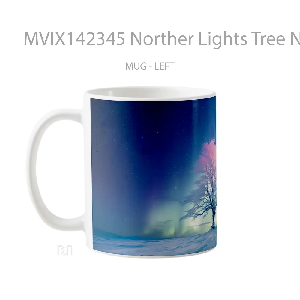 Mug Norther Lights Tree Night Sky Scenery Digital Art Gelas Pemandangan Alam - All-side / Desain