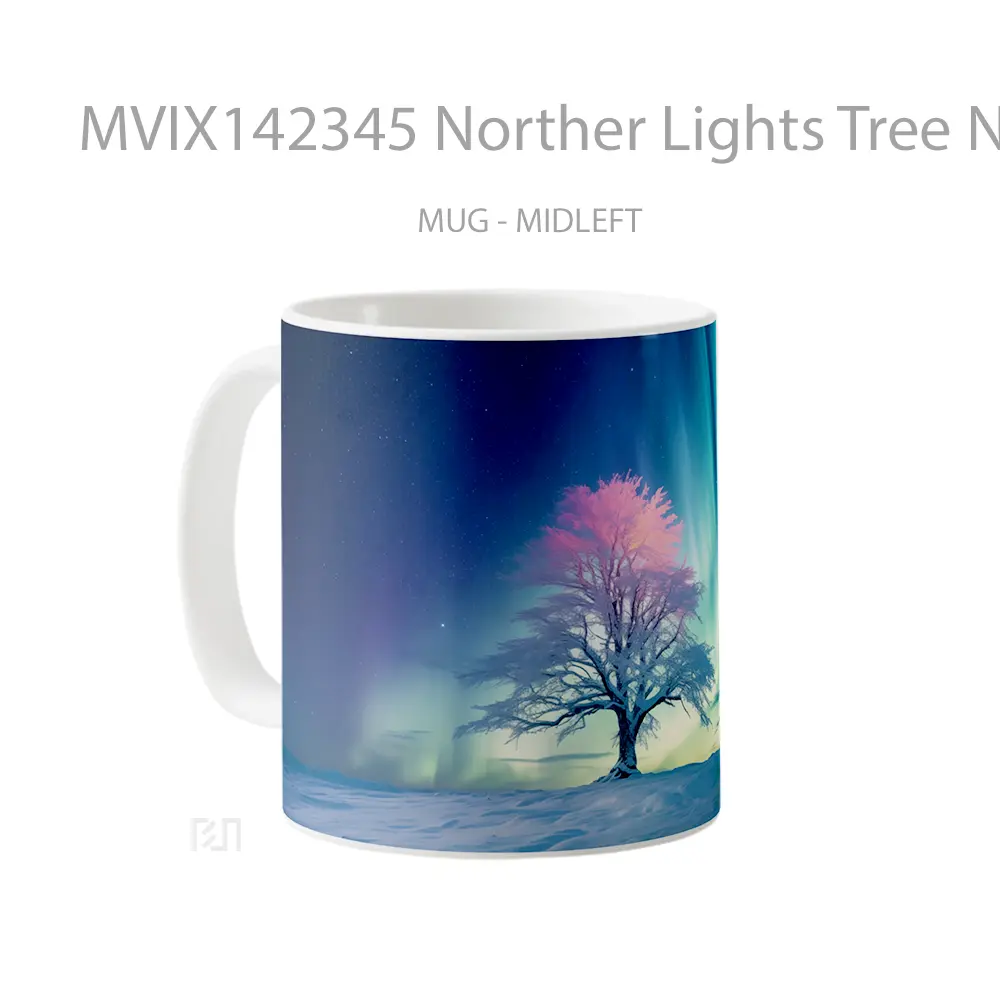 Mug Norther Lights Tree Night Sky Scenery Digital Art Gelas Pemandangan Alam - All-side / Desain