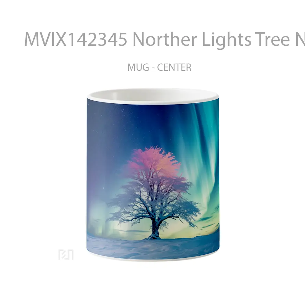 Mug Norther Lights Tree Night Sky Scenery Digital Art Gelas Pemandangan Alam