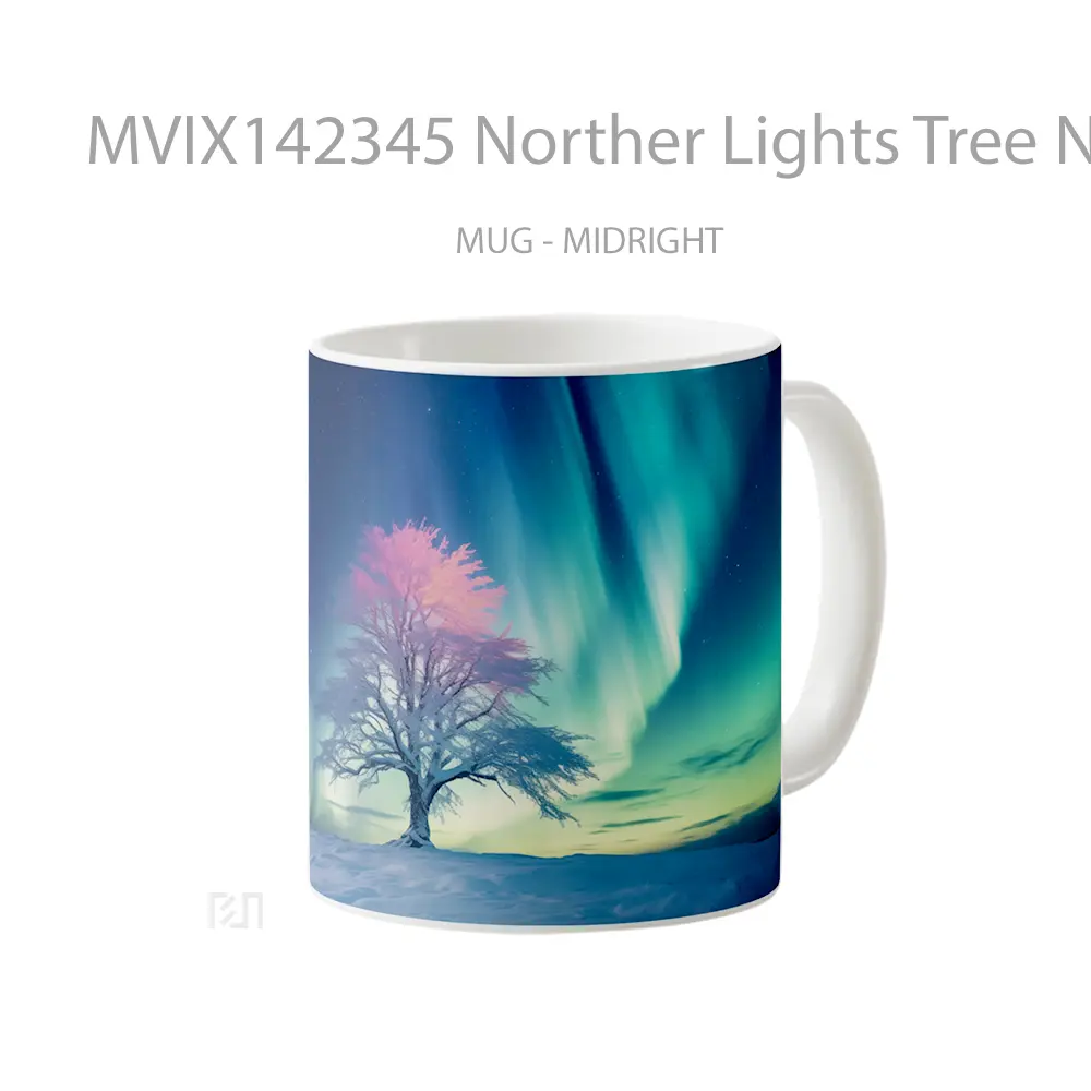 Mug Norther Lights Tree Night Sky Scenery Digital Art Gelas Pemandangan Alam - All-side / Desain