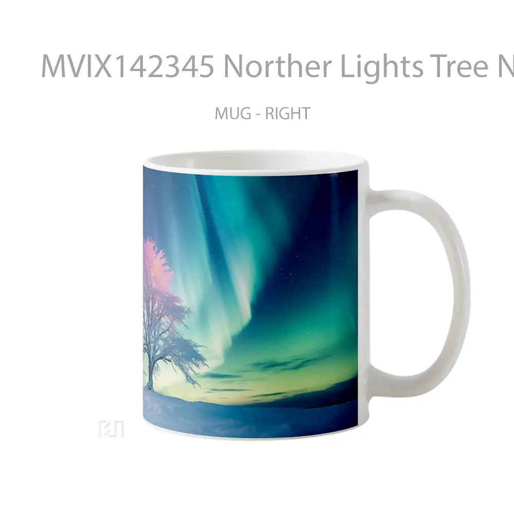 Mug Norther Lights Tree Night Sky Scenery Digital Art Gelas Pemandangan Alam - All-side / Desain