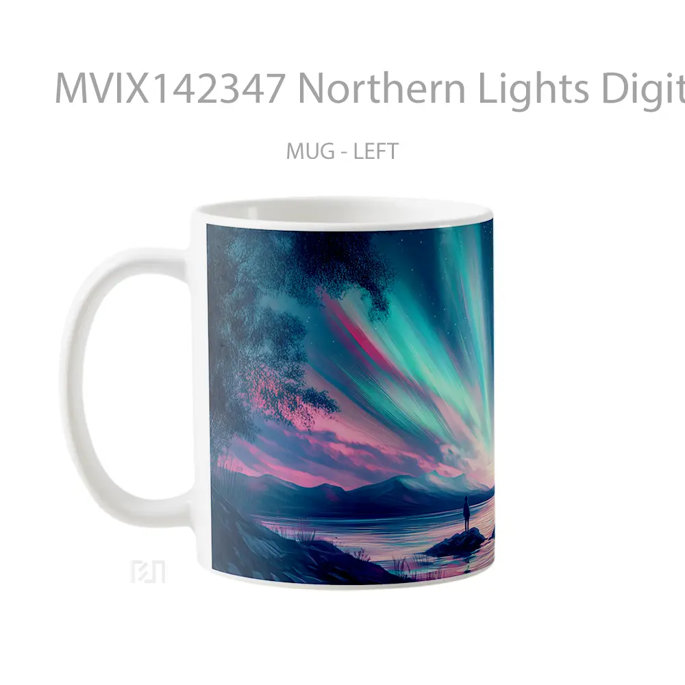 Mug Northern Lights Digital Art Scenery Gelas Keramik Unik - All-side / Desain