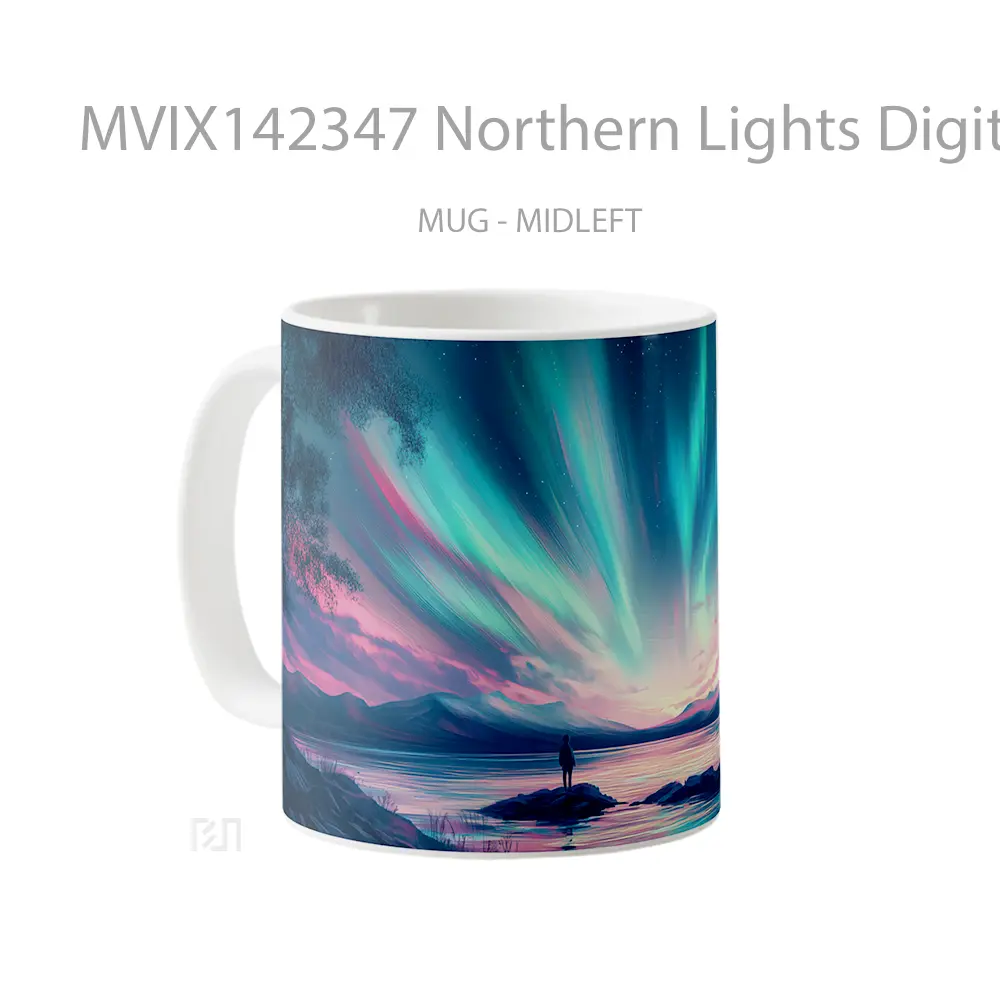 Mug Northern Lights Digital Art Scenery Gelas Keramik Unik - All-side / Desain