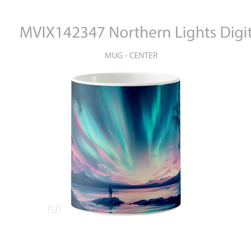 Mug Northern Lights Digital Art Scenery Gelas Keramik Unik