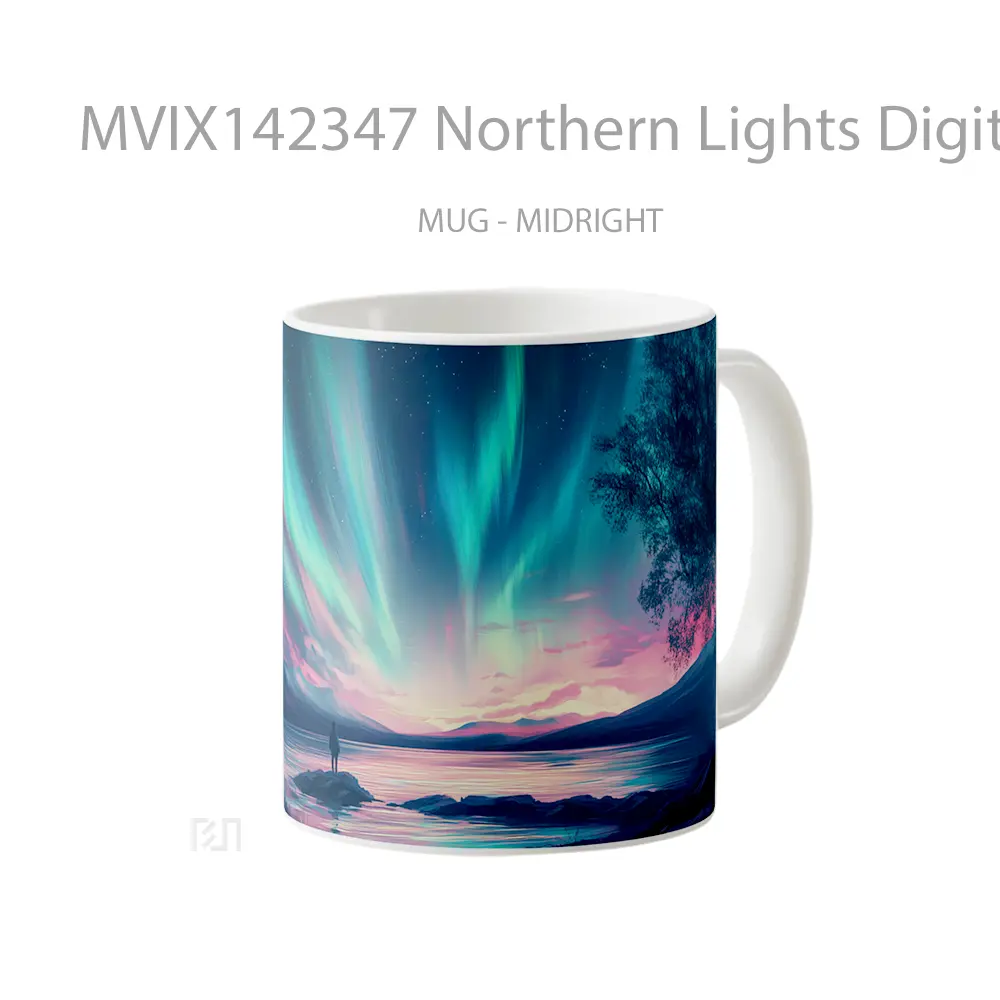 Mug Northern Lights Digital Art Scenery Gelas Keramik Unik - All-side / Desain