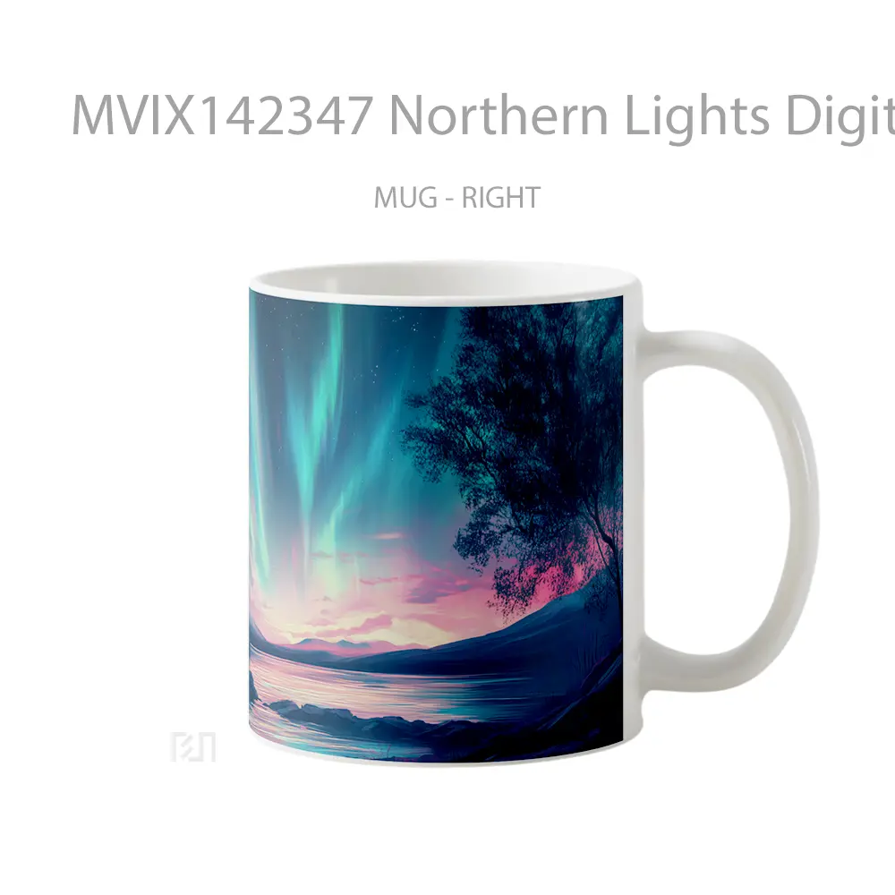 Mug Northern Lights Digital Art Scenery Gelas Keramik Unik - All-side / Desain