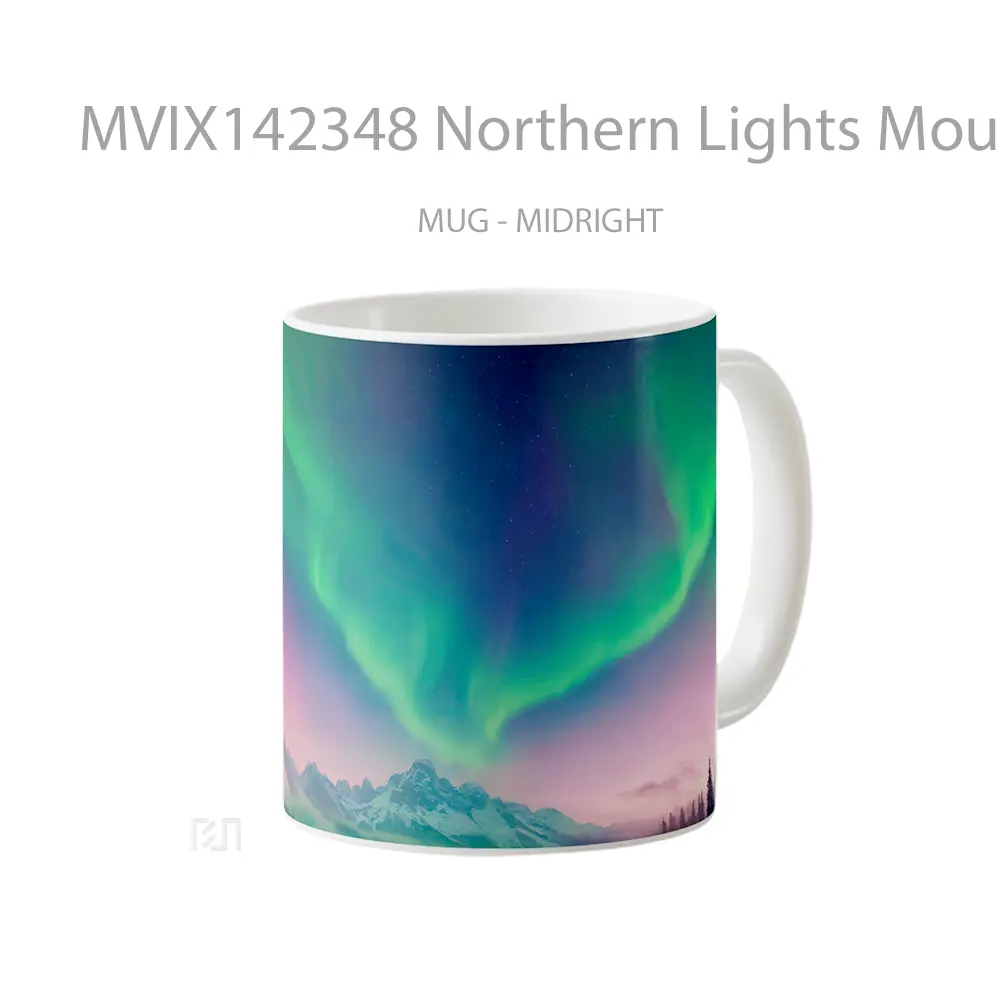 Mug Northern Lights Mountain Night Sky Scenery Gelas Pemandangan Alam - All-side / Desain