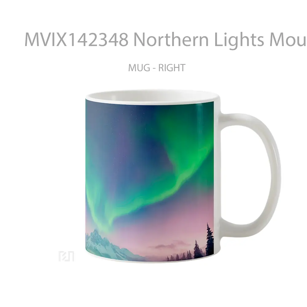 Mug Northern Lights Mountain Night Sky Scenery Gelas Pemandangan Alam - All-side / Desain