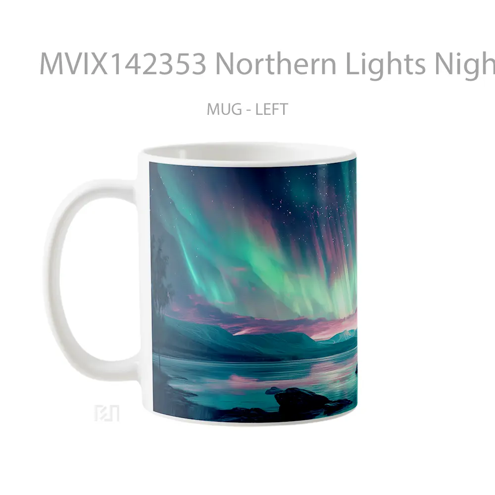 Mug Northern Lights Night Sky Scenery Digital Art Gelas Pemandangan Alam - All-side / Desain
