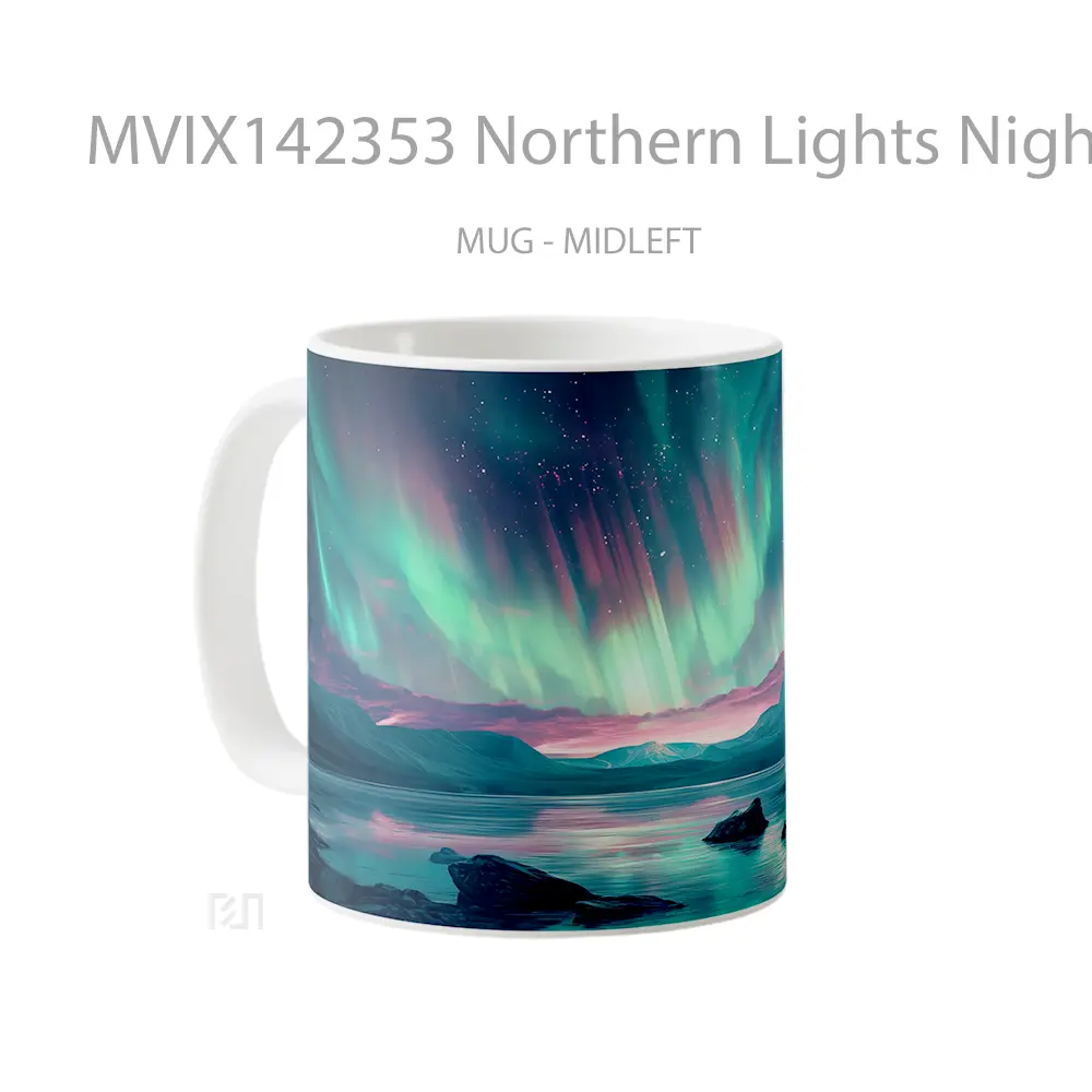 Mug Northern Lights Night Sky Scenery Digital Art Gelas Pemandangan Alam - All-side / Desain