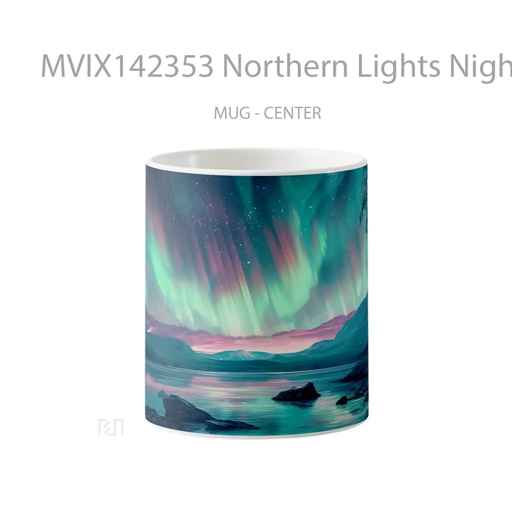 Mug Northern Lights Night Sky Scenery Digital Art Gelas Pemandangan Alam