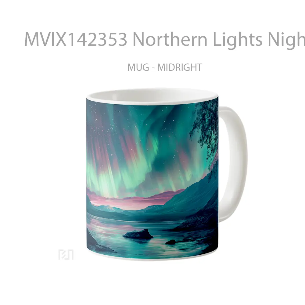 Mug Northern Lights Night Sky Scenery Digital Art Gelas Pemandangan Alam - All-side / Desain