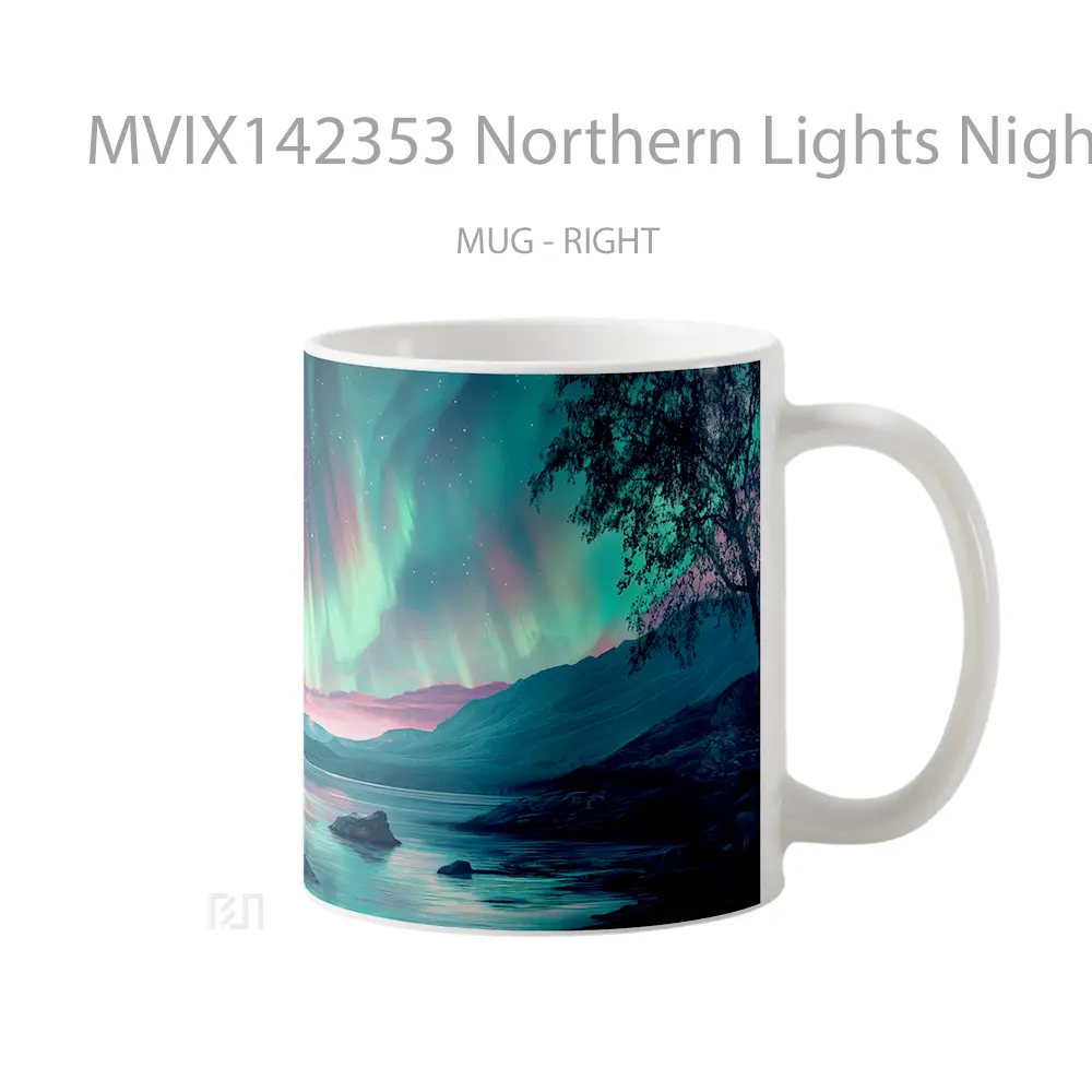 Mug Northern Lights Night Sky Scenery Digital Art Gelas Pemandangan Alam - All-side / Desain