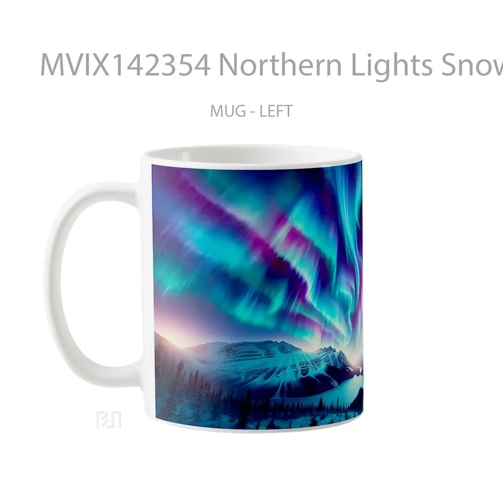 Mug Northern Lights Snow Mountain Scenery Digital Art Gelas Pemandangan Alam - All-side / Desain