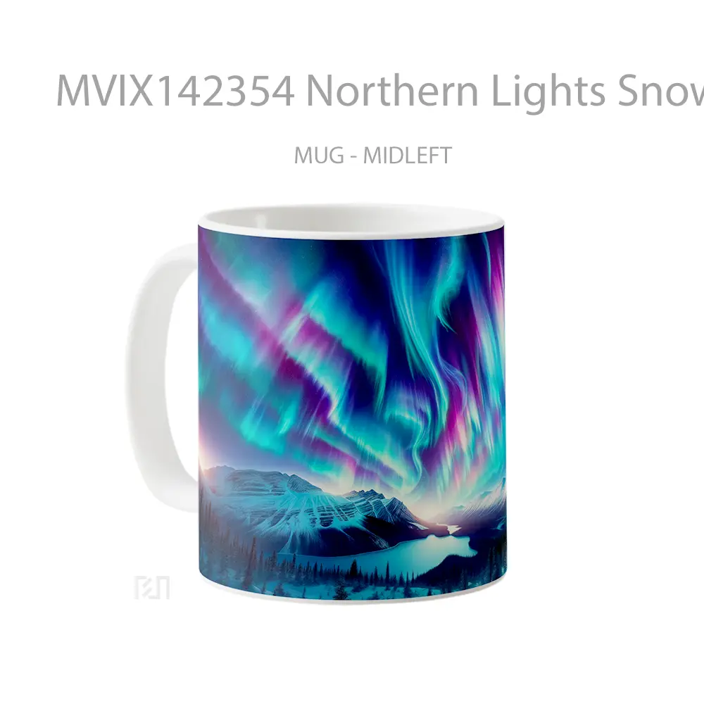 Mug Northern Lights Snow Mountain Scenery Digital Art Gelas Pemandangan Alam - All-side / Desain