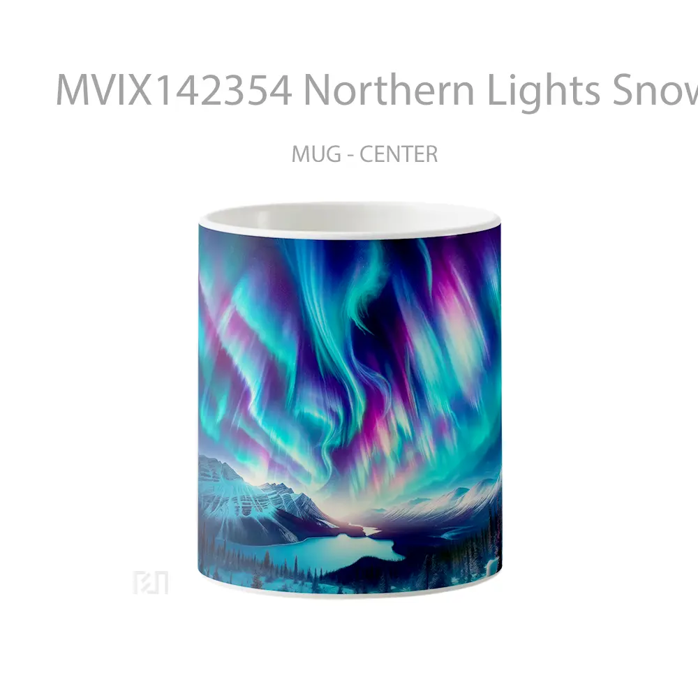 Mug Northern Lights Snow Mountain Scenery Digital Art Gelas Pemandangan Alam