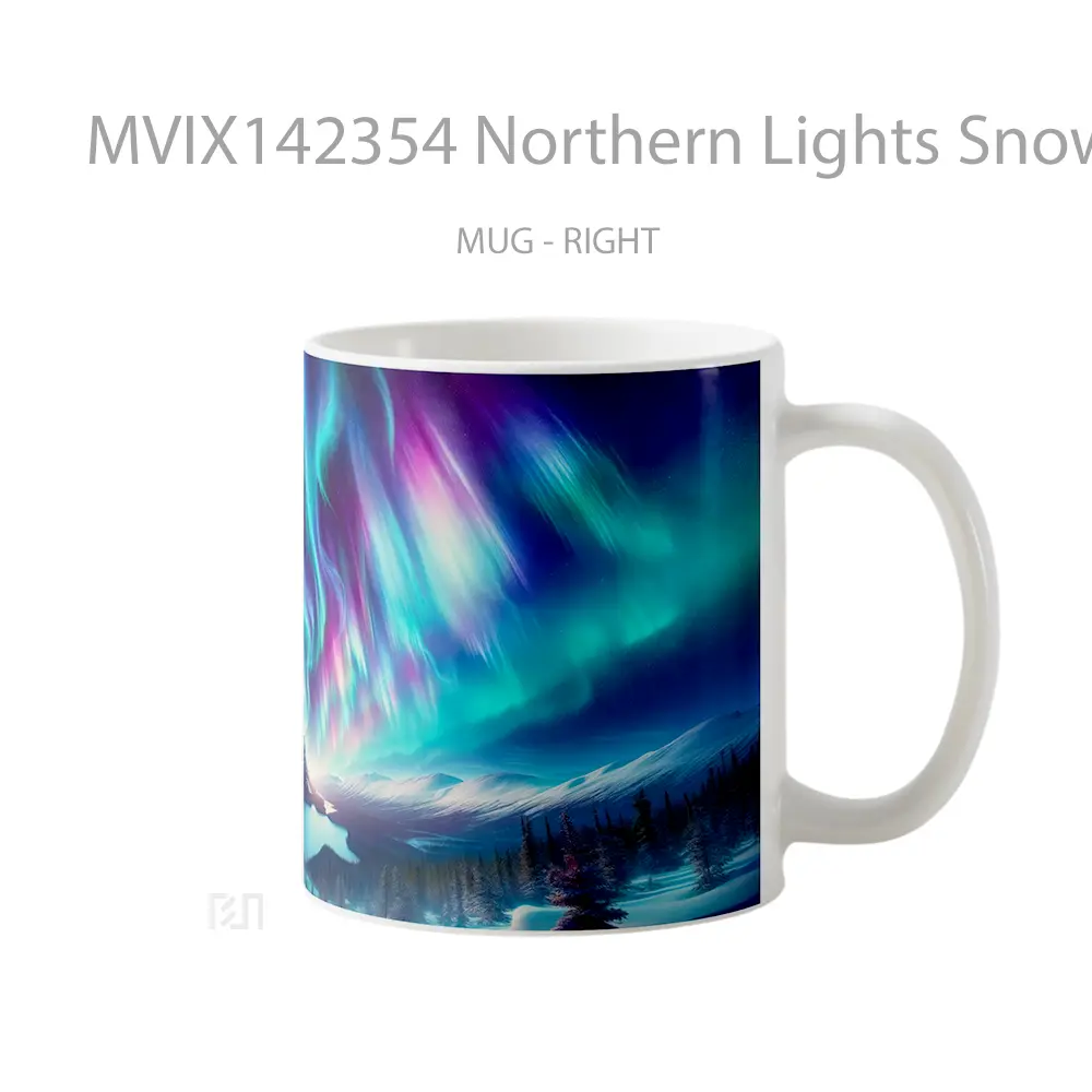 Mug Northern Lights Snow Mountain Scenery Digital Art Gelas Pemandangan Alam - All-side / Desain