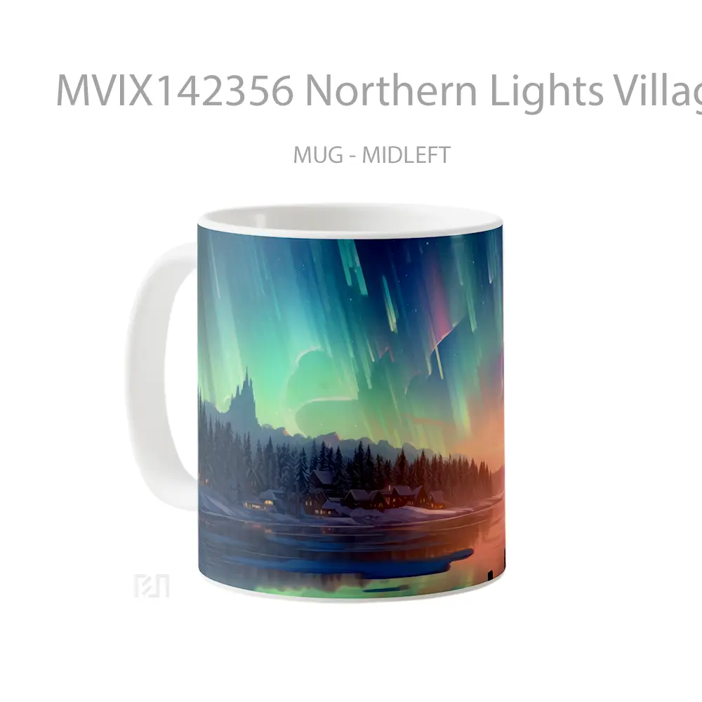 Mug Northern Lights Village Lake Scenery Digital Art Gelas Pemandangan Alam - All-side / Desain
