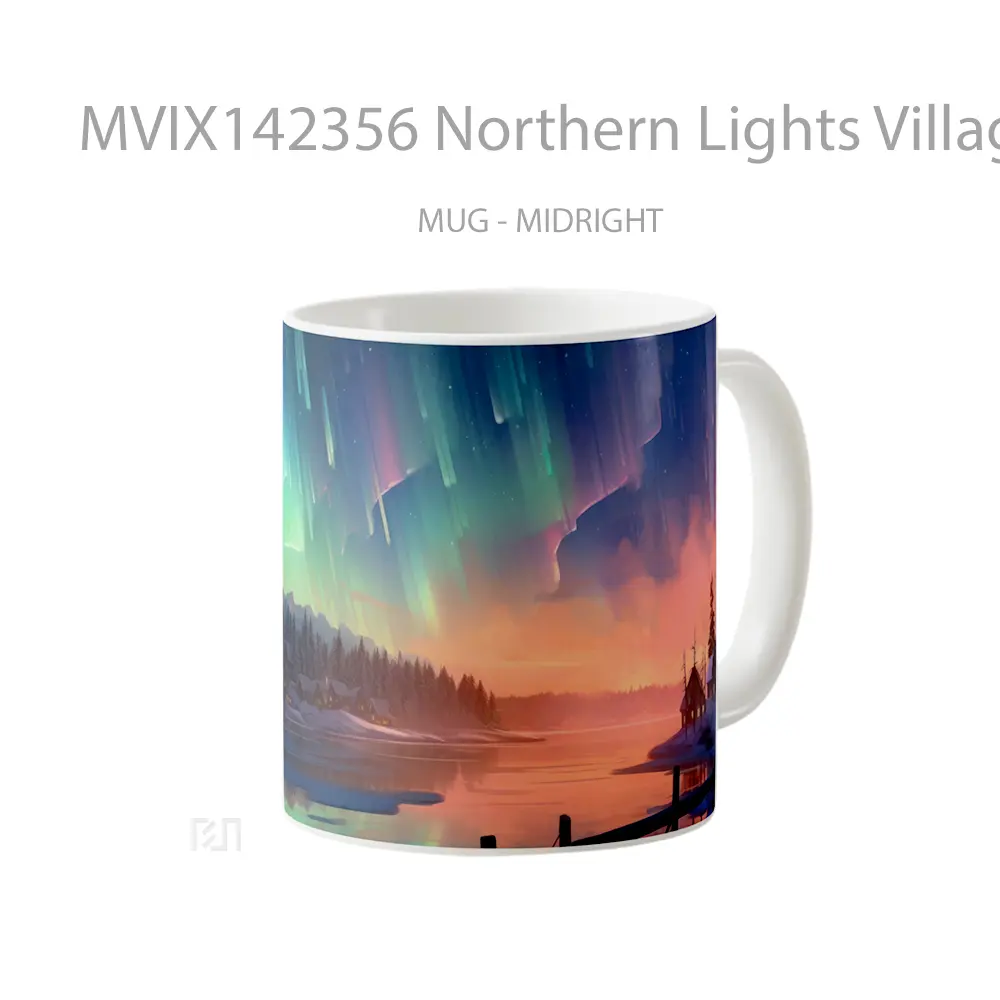 Mug Northern Lights Village Lake Scenery Digital Art Gelas Pemandangan Alam - All-side / Desain
