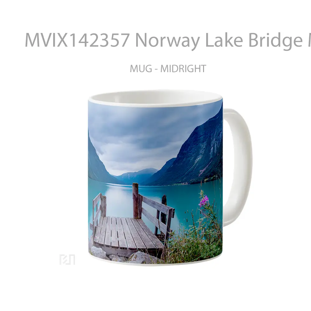 Mug Norway Lake Bridge Mountain Scenery Gelas Pemandangan Alam - All-side / Desain