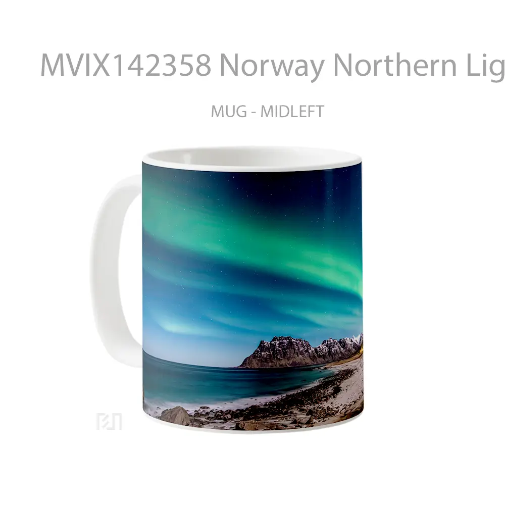 Mug Norway Northern Lights Lofoten Mountain Gelas Pemandangan Alam - All-side / Desain