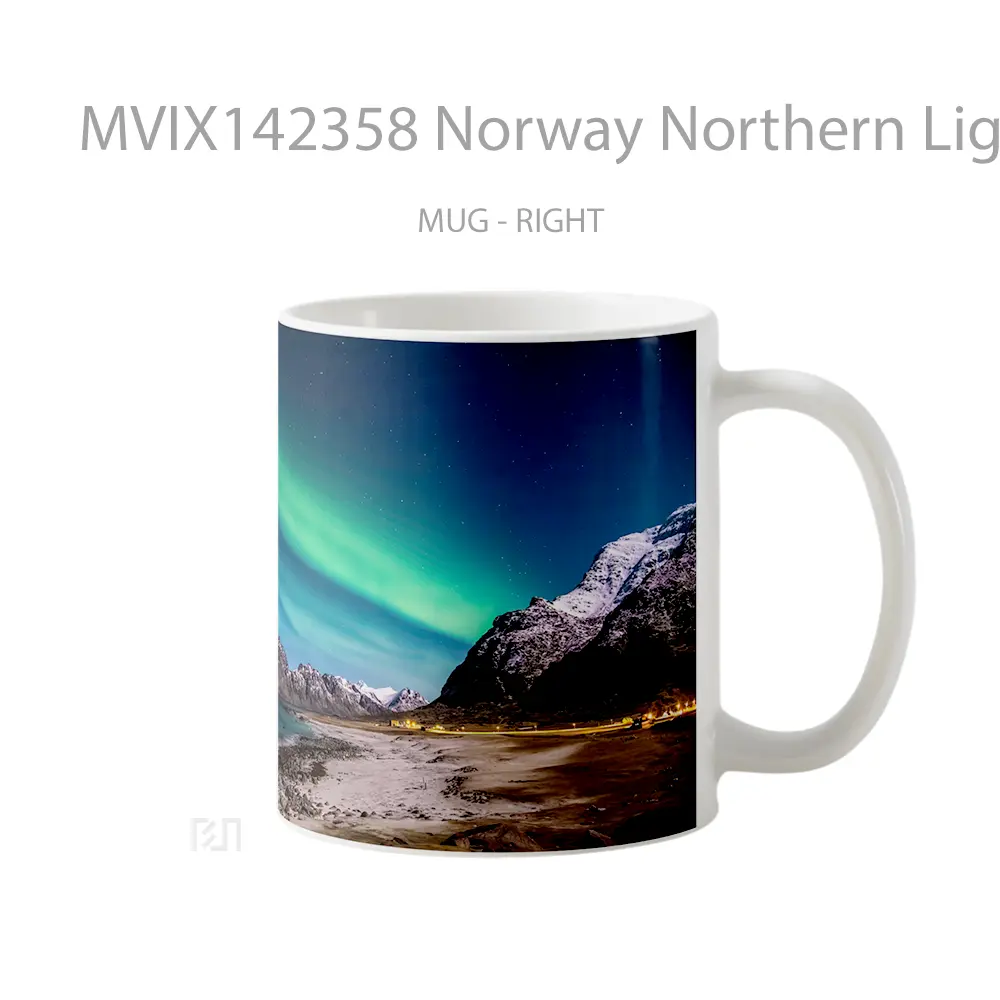 Mug Norway Northern Lights Lofoten Mountain Gelas Pemandangan Alam - All-side / Desain
