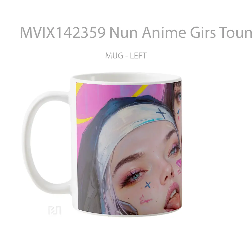 Mug Nun Anime Girs Tounge Out Cyberpunk Cangkir Anime - All-side / Desain