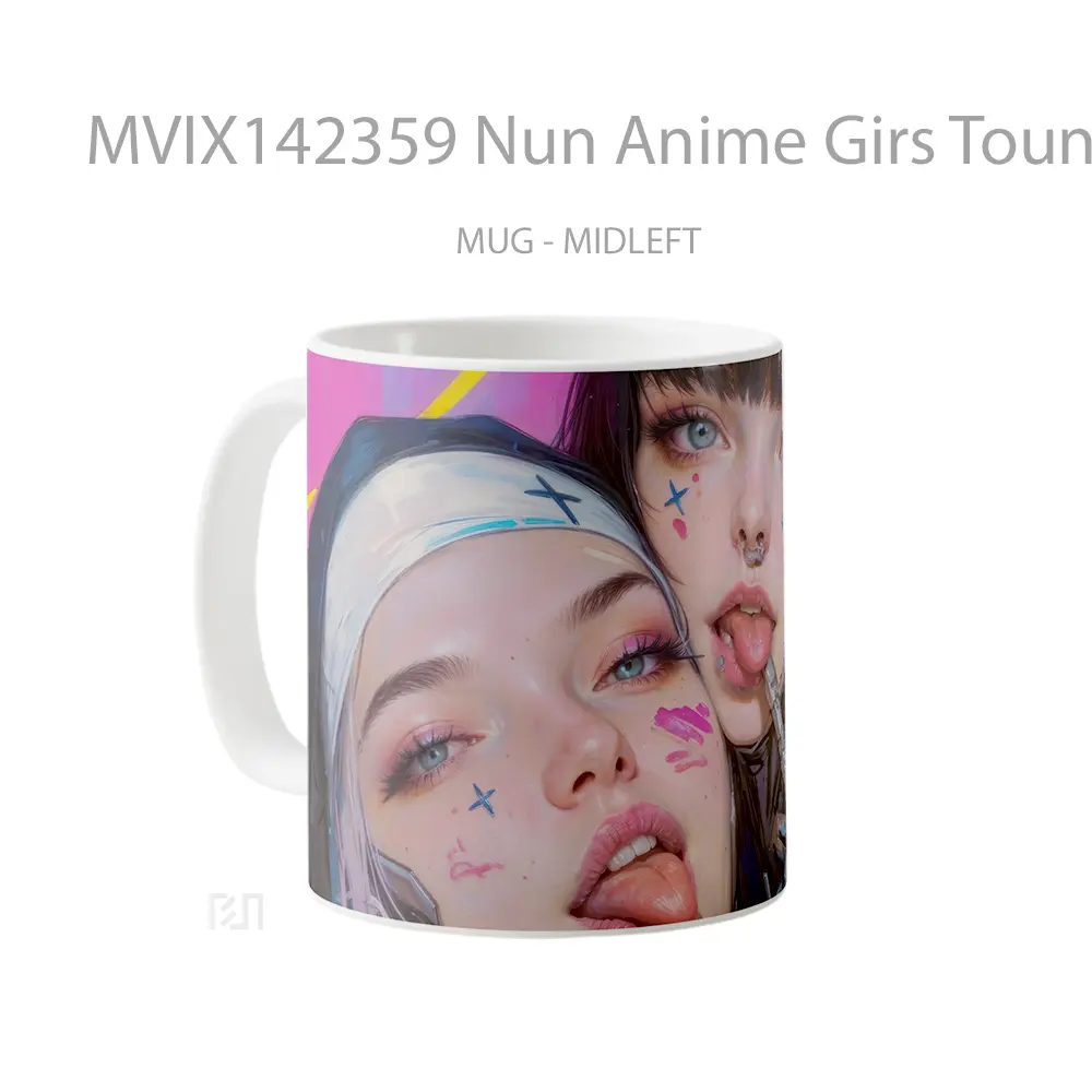 Mug Nun Anime Girs Tounge Out Cyberpunk Cangkir Anime - All-side / Desain