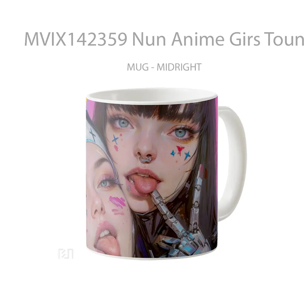 Mug Nun Anime Girs Tounge Out Cyberpunk Cangkir Anime - All-side / Desain