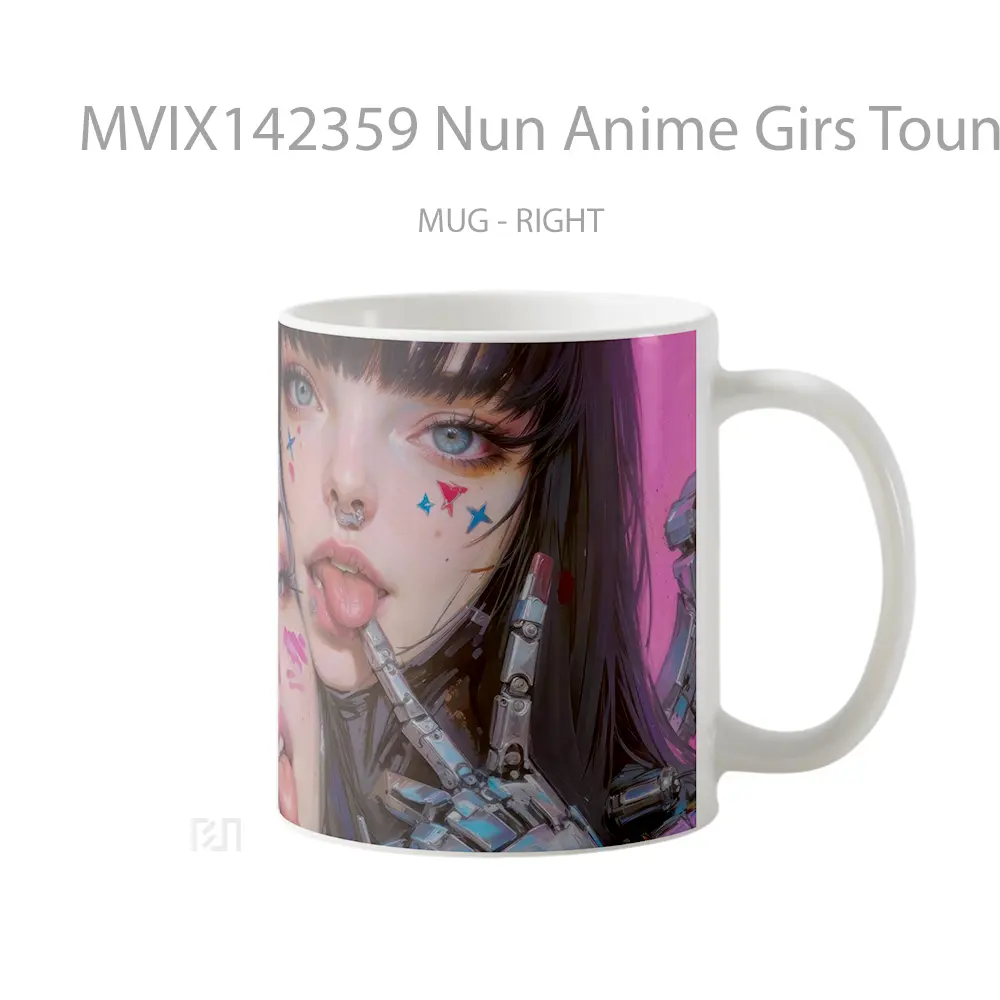 Mug Nun Anime Girs Tounge Out Cyberpunk Cangkir Anime - All-side / Desain