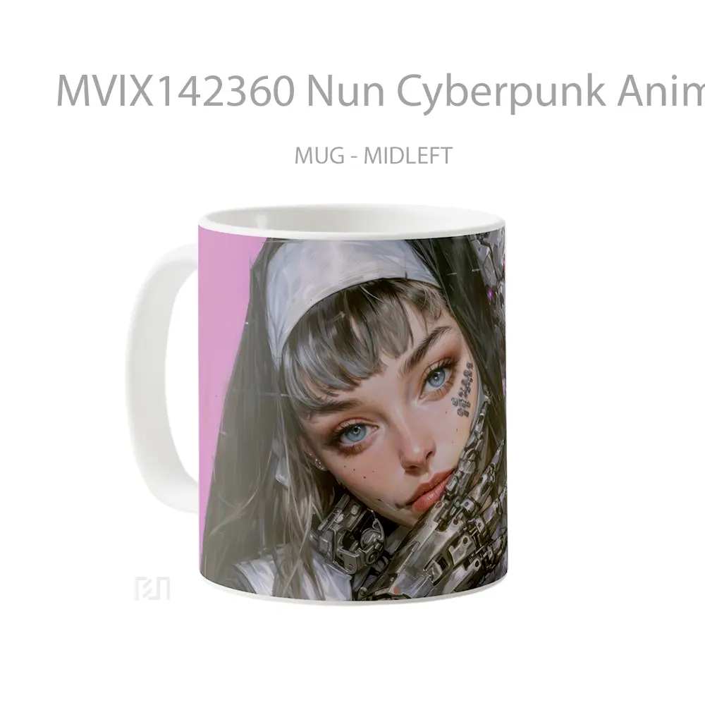Mug Nun Cyberpunk Anime Girl Cangkir Anime - All-side / Desain