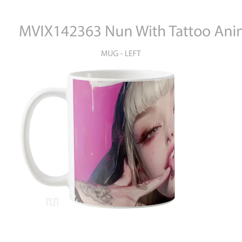 Mug Nun With Tattoo Anime Girl Tongue Out Cangkir Anime - All-side / Desain