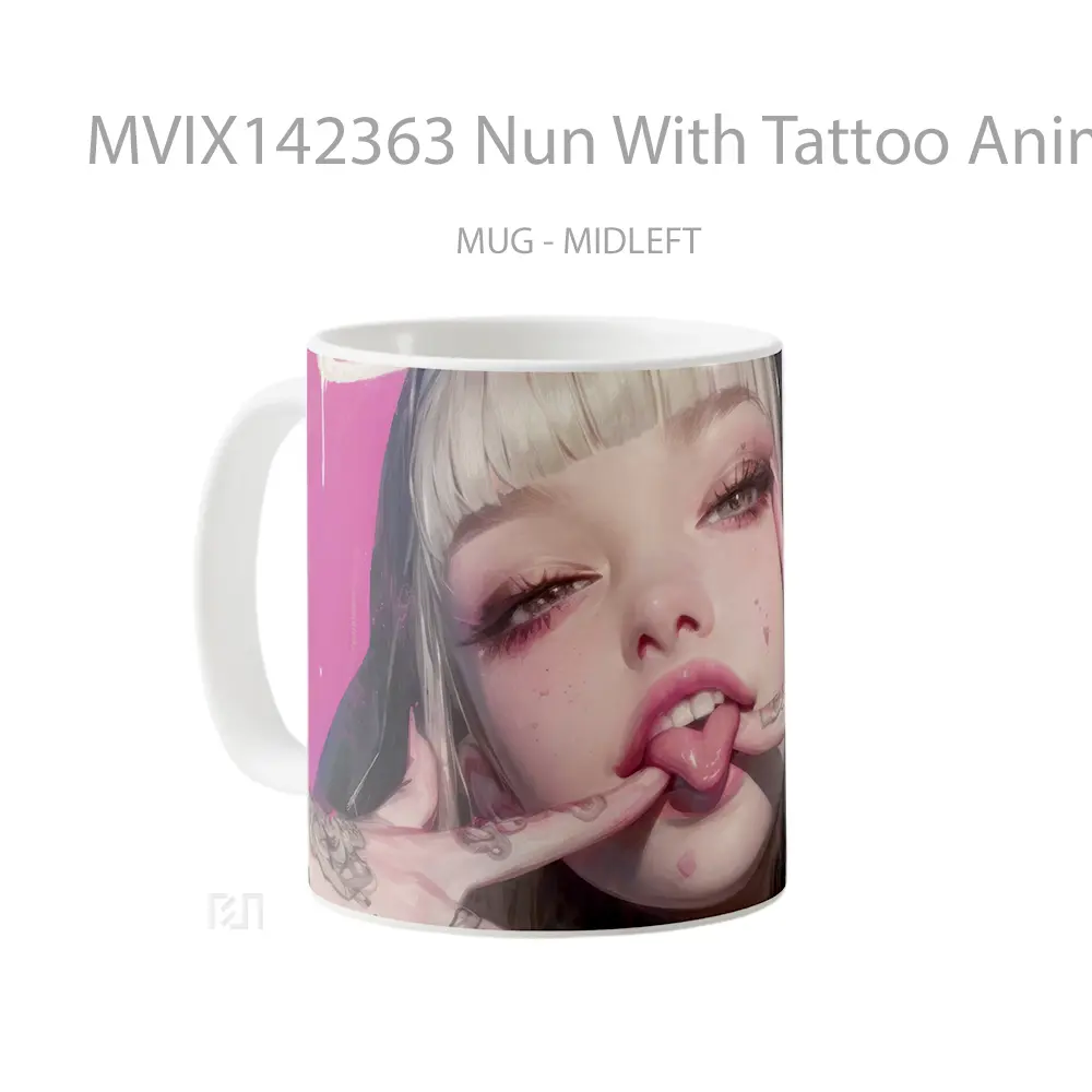 Mug Nun With Tattoo Anime Girl Tongue Out Cangkir Anime - All-side / Desain