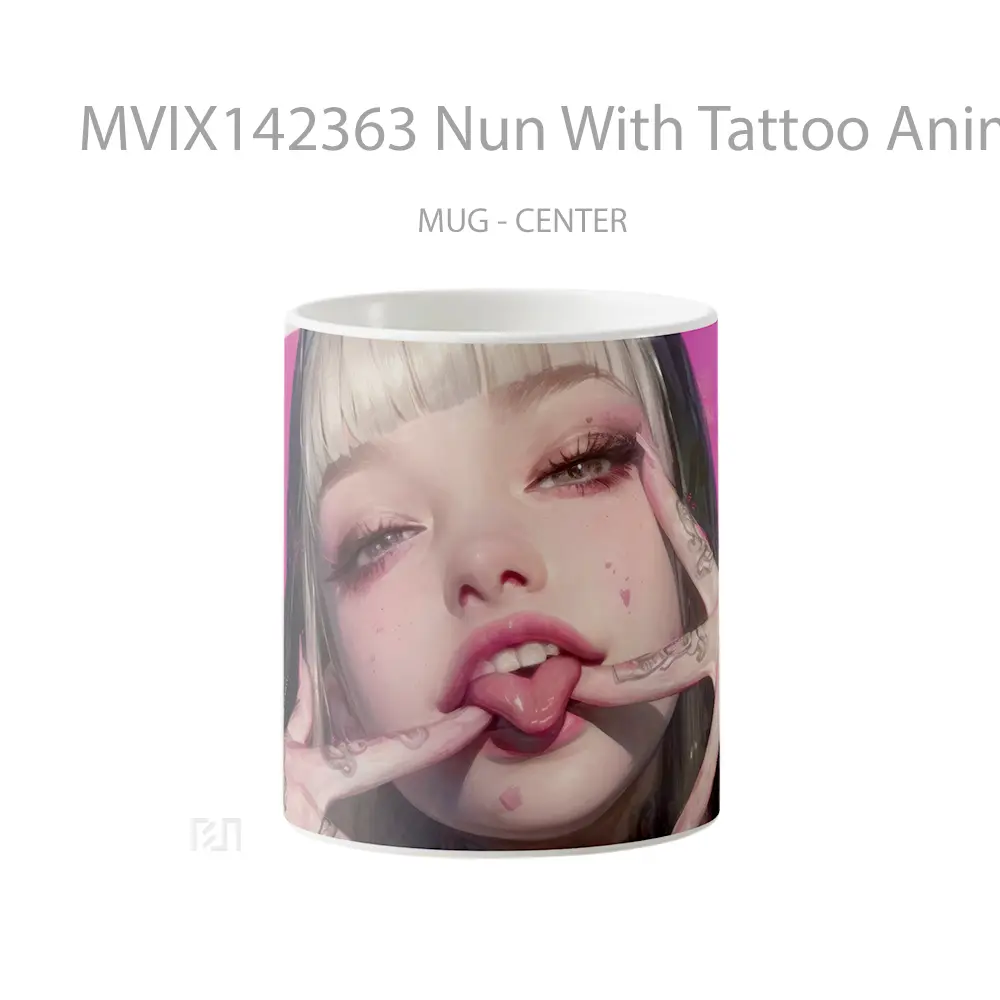Mug Nun With Tattoo Anime Girl Tongue Out Cangkir Anime