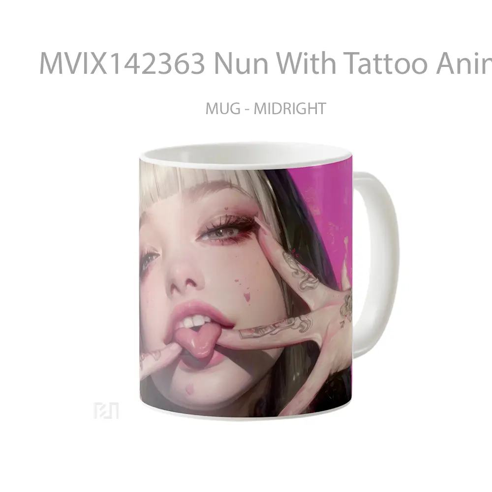 Mug Nun With Tattoo Anime Girl Tongue Out Cangkir Anime - All-side / Desain